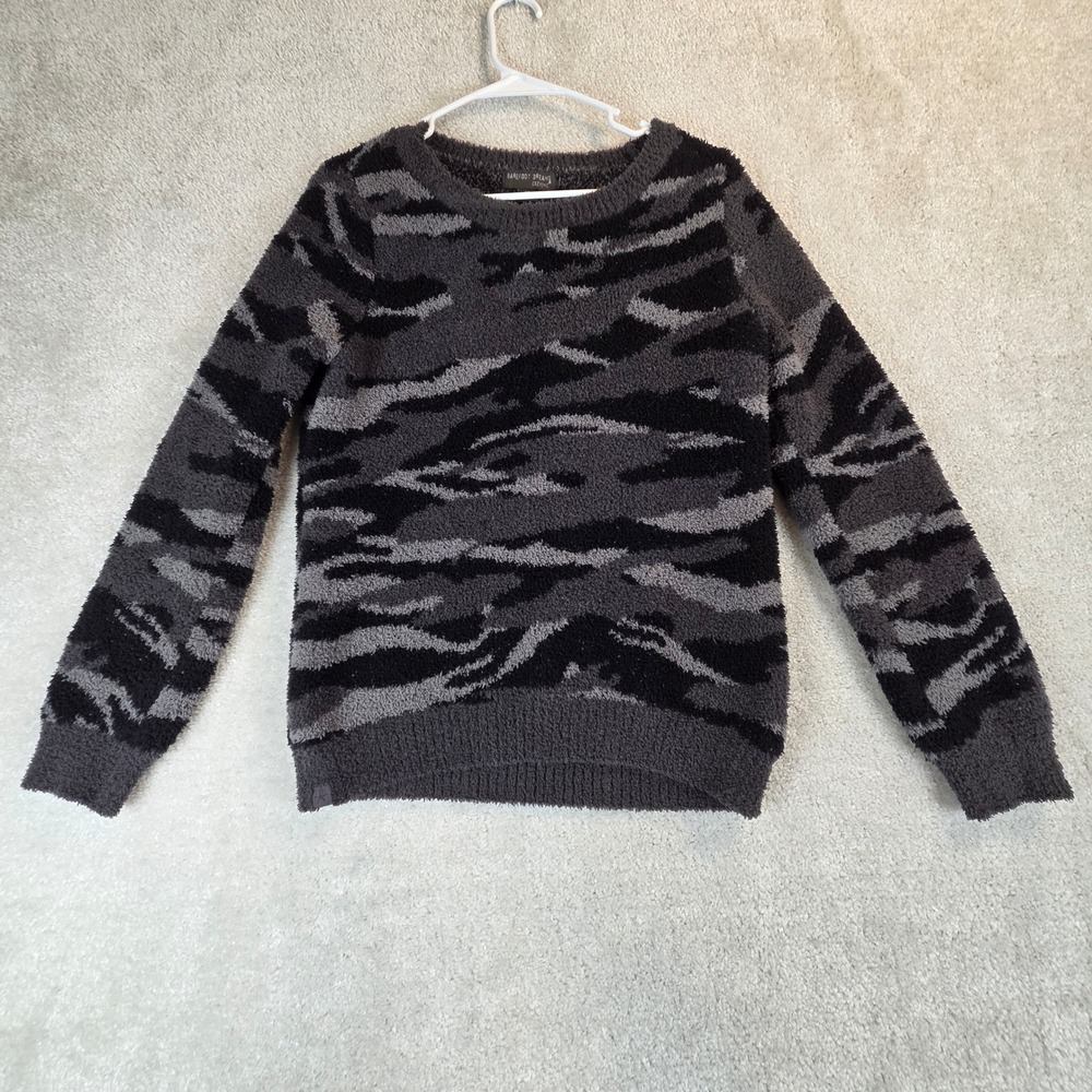 Barefoot Dreams CozyChic Camo Crewneck Sweater Carbon Black XS